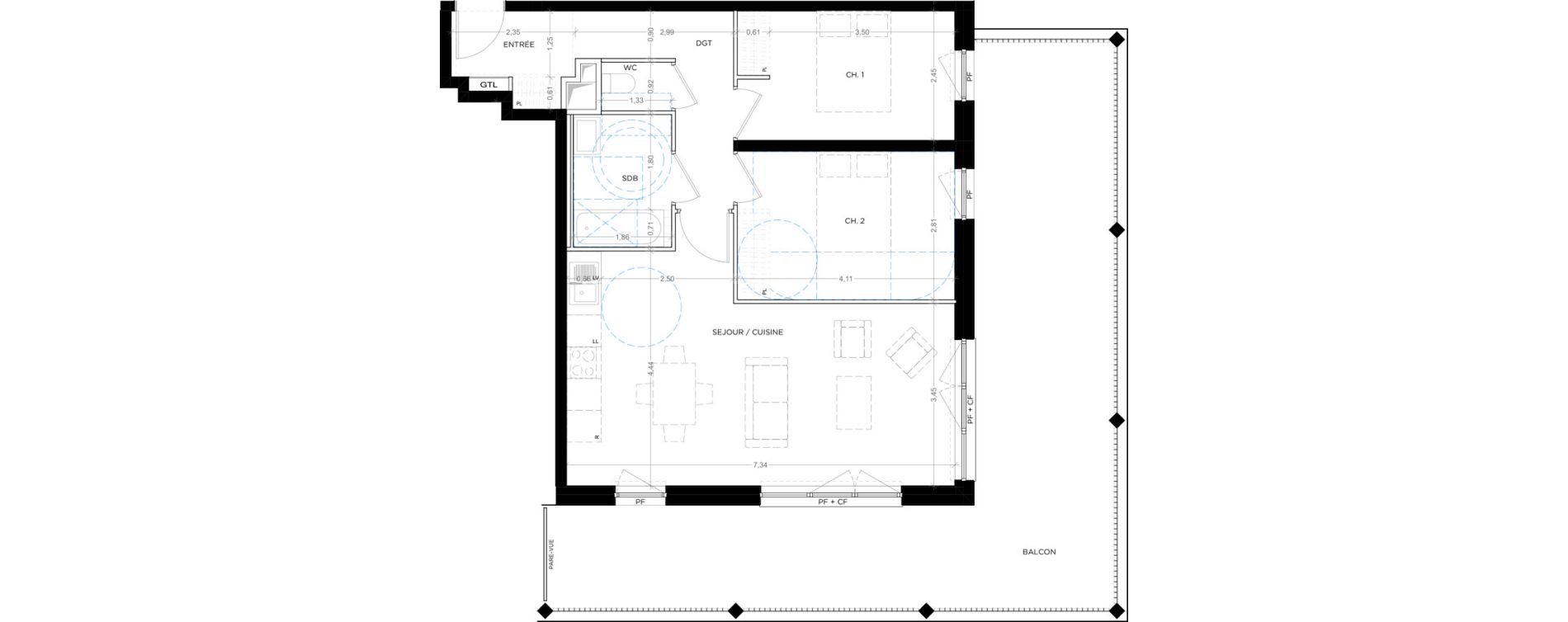 Appartement T3 de 66,18 m2 &agrave; Montpellier Tournezy