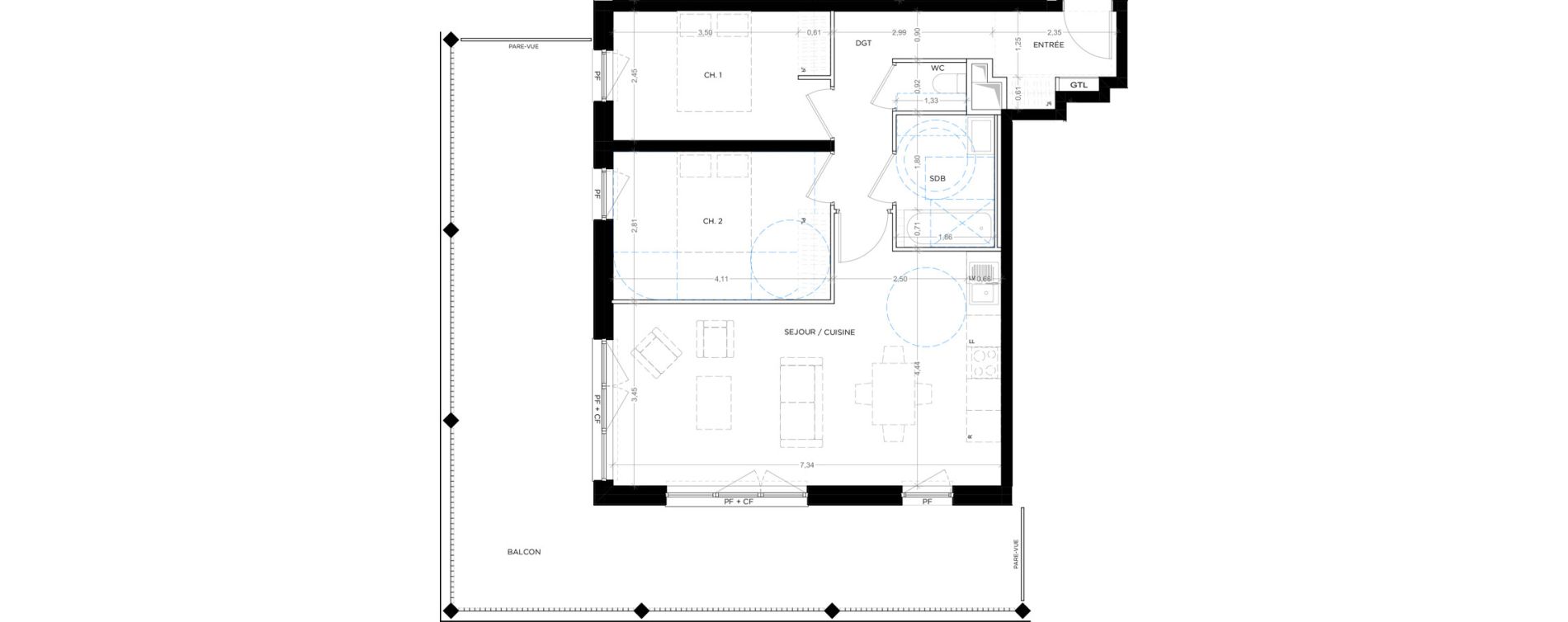 Appartement T3 de 66,18 m2 &agrave; Montpellier Tournezy