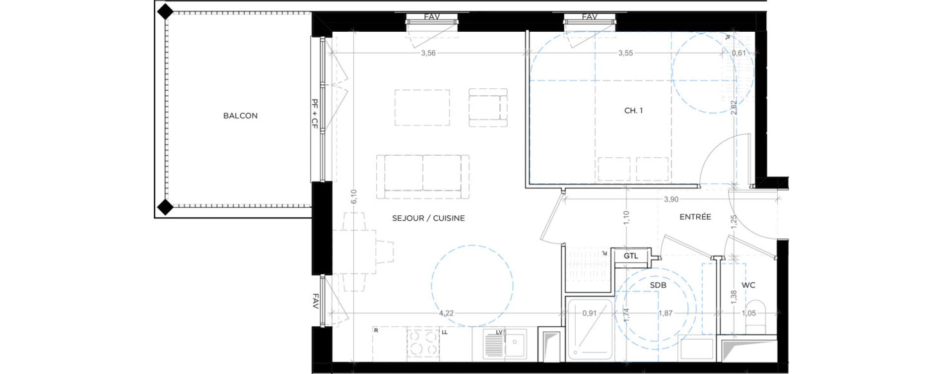 Appartement T2 de 46,63 m2 &agrave; Montpellier Tournezy