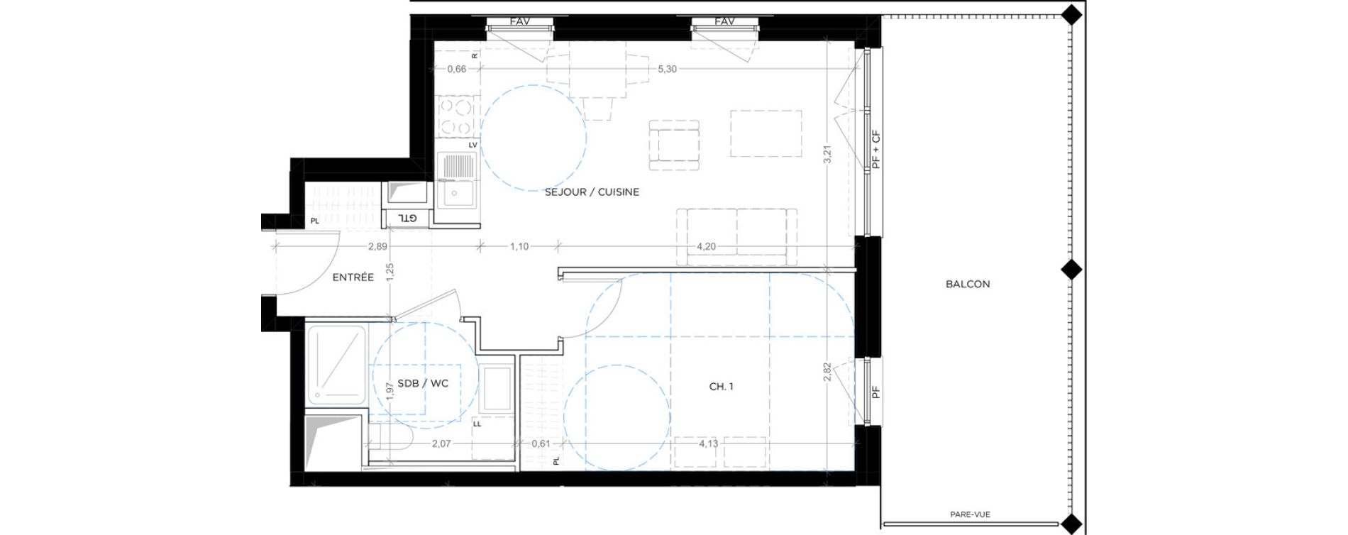 Appartement T2 de 42,08 m2 &agrave; Montpellier Tournezy