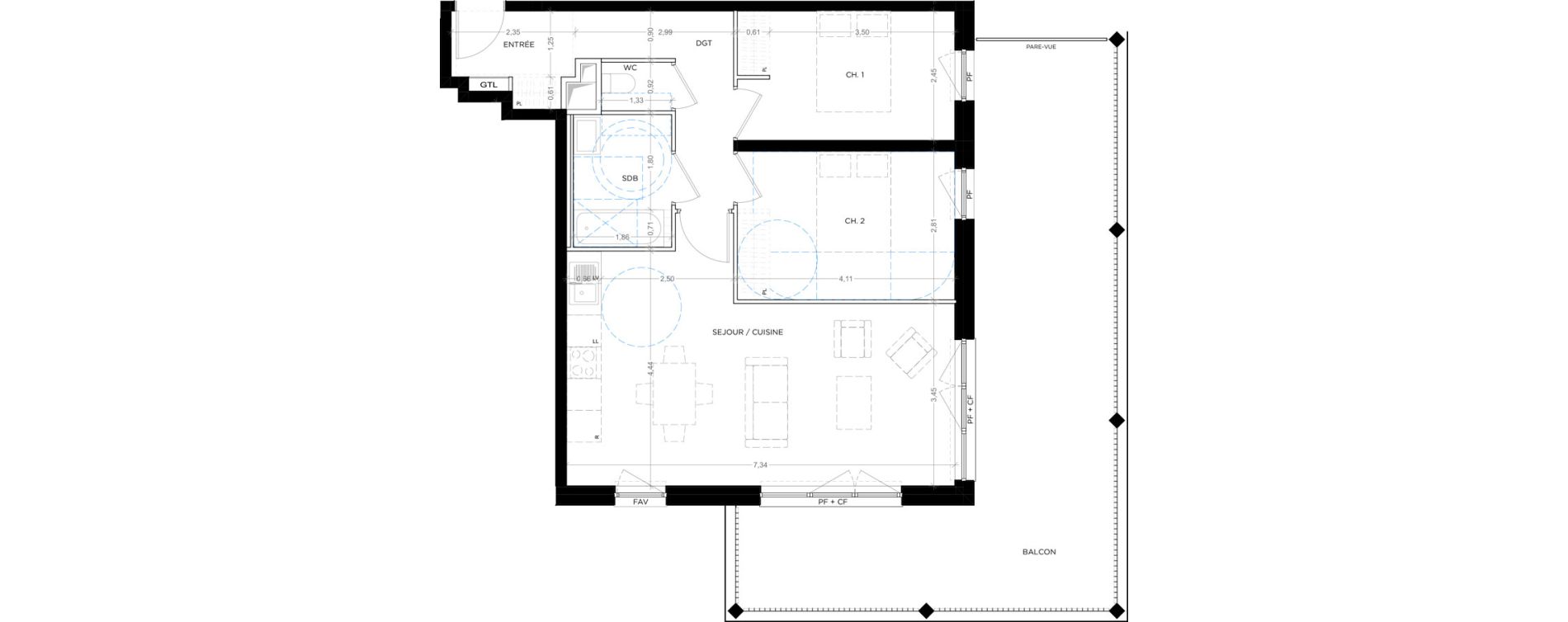 Appartement T3 de 66,18 m2 &agrave; Montpellier Tournezy