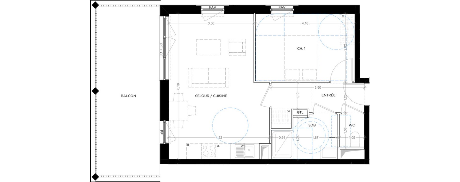 Appartement T2 de 46,63 m2 &agrave; Montpellier Tournezy