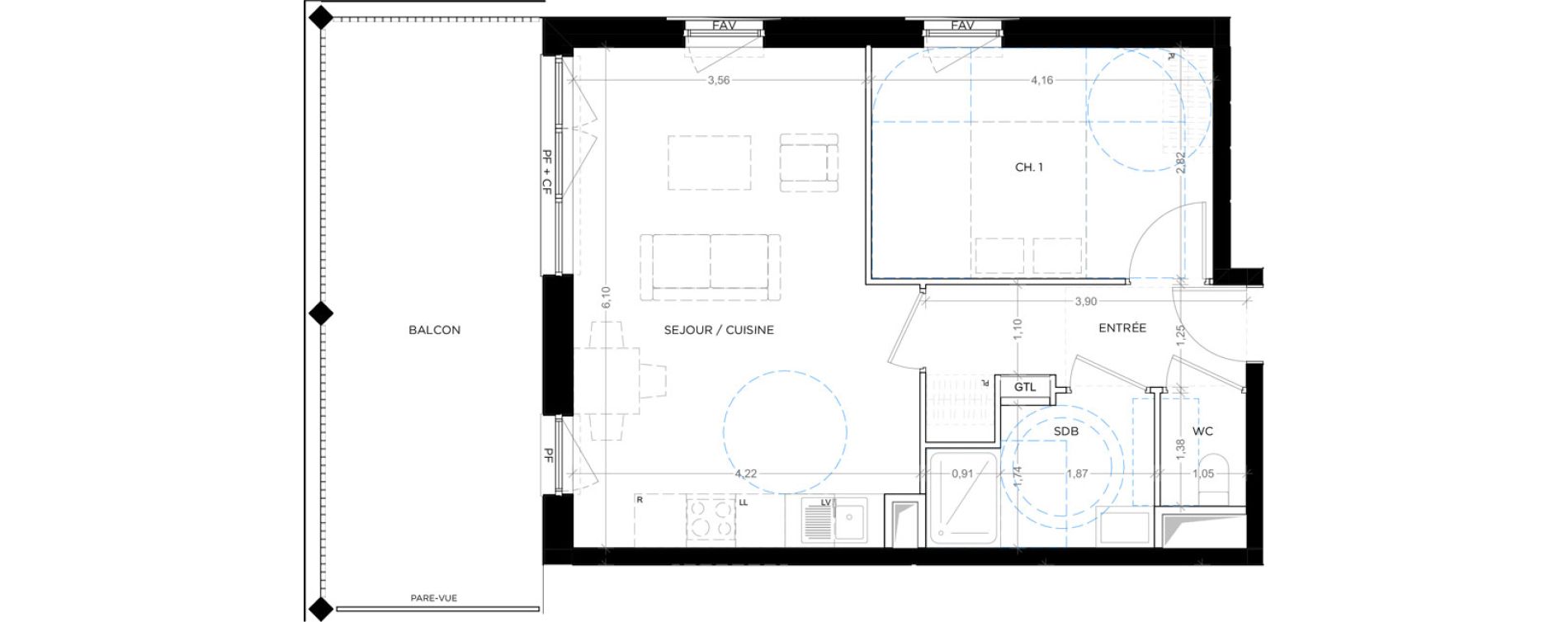 Appartement T2 de 46,63 m2 &agrave; Montpellier Tournezy