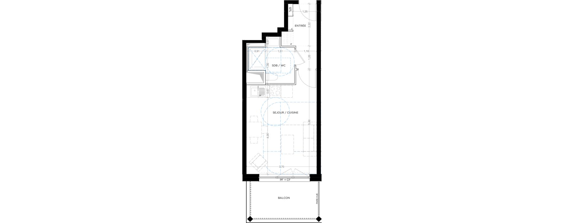 Appartement T1 de 27,64 m2 &agrave; Montpellier Tournezy