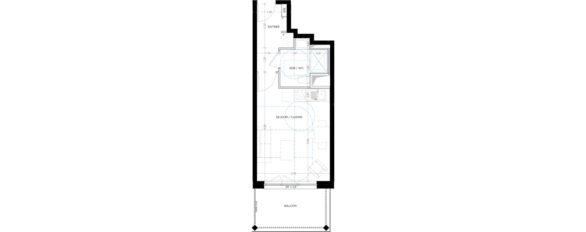 Appartement T1 de 27,64 m2 &agrave; Montpellier Tournezy