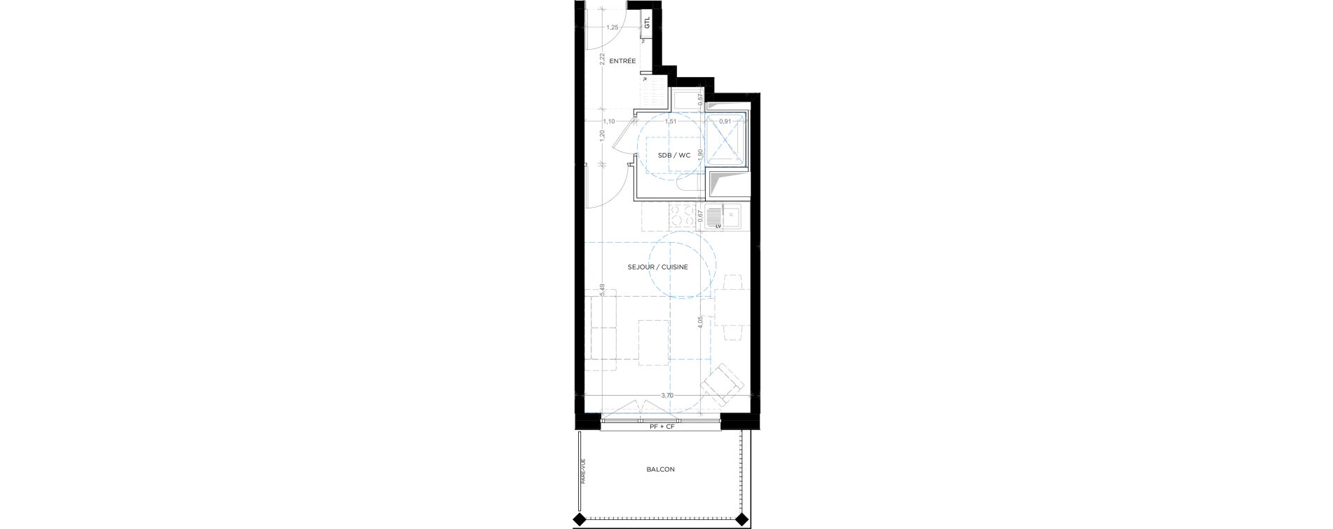 Appartement T1 de 27,64 m2 &agrave; Montpellier Tournezy