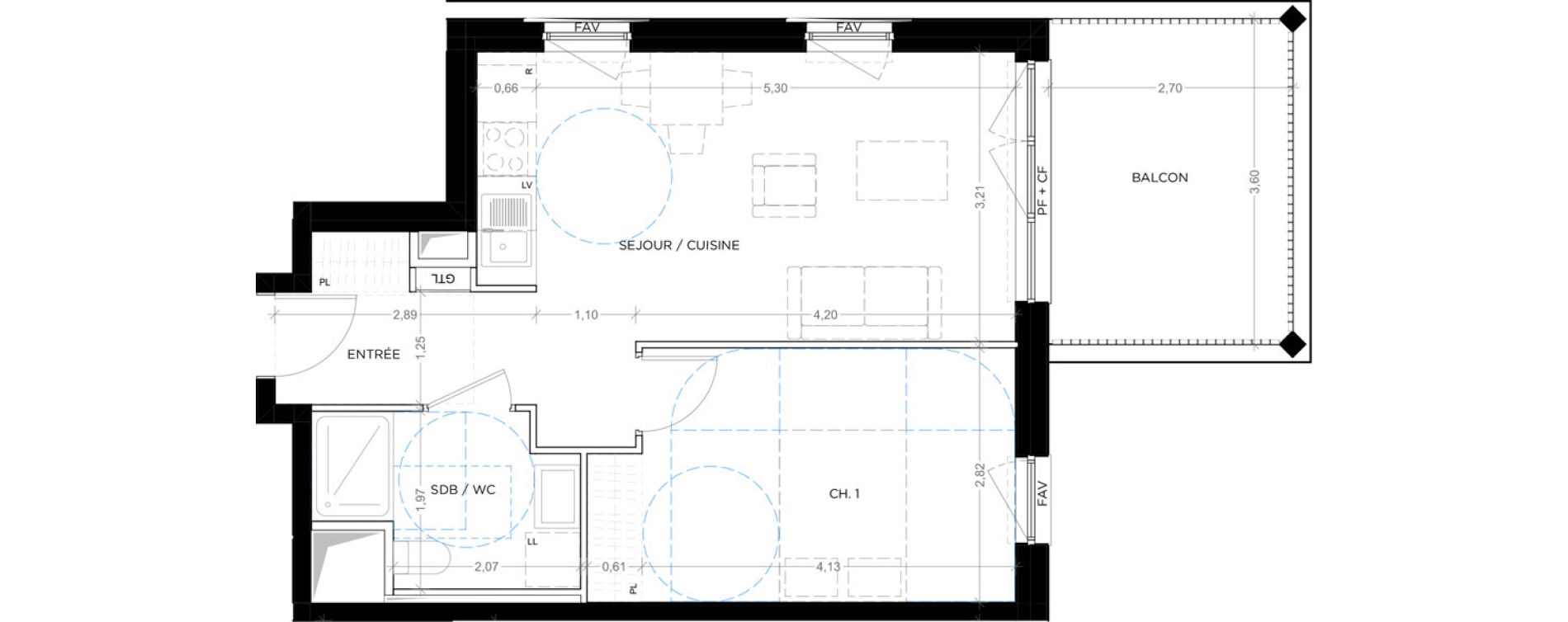 Appartement T2 de 42,08 m2 &agrave; Montpellier Tournezy