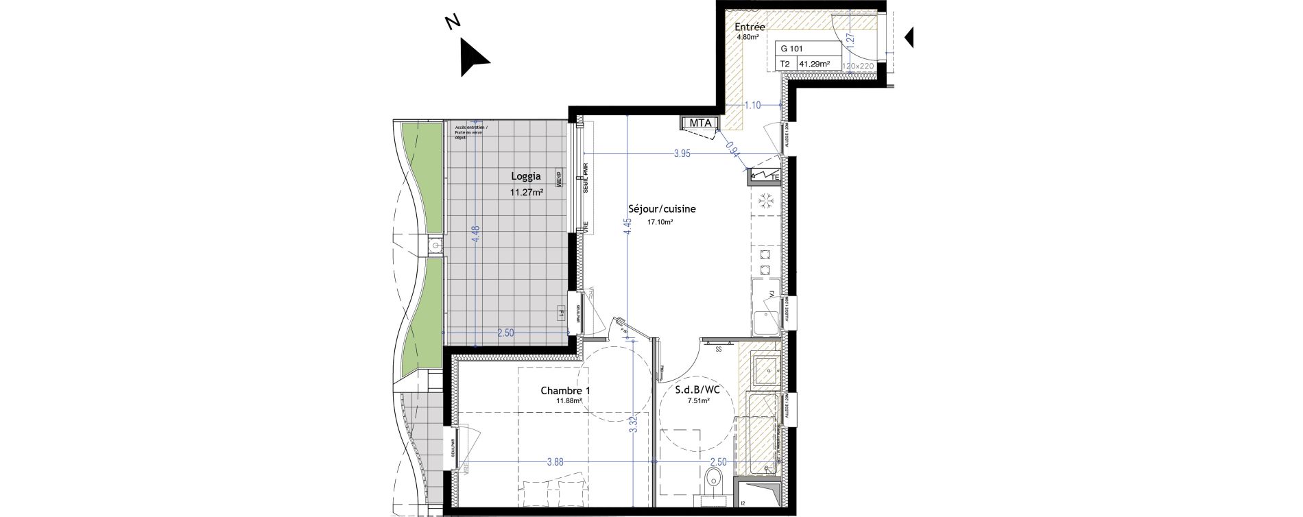 Appartement T2 de 41,29 m2 &agrave; Montpellier Cit&eacute; cr&eacute;ative