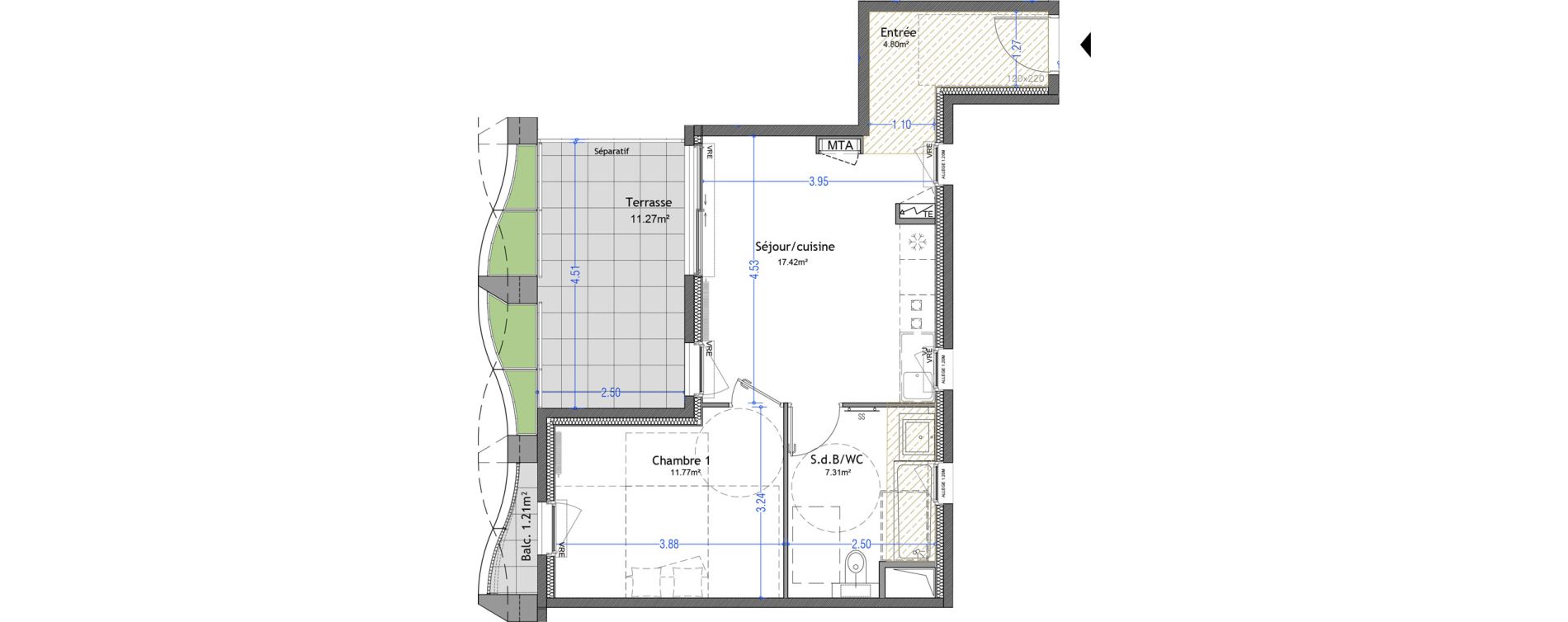 Appartement T2 de 41,30 m2 &agrave; Montpellier Cit&eacute; cr&eacute;ative
