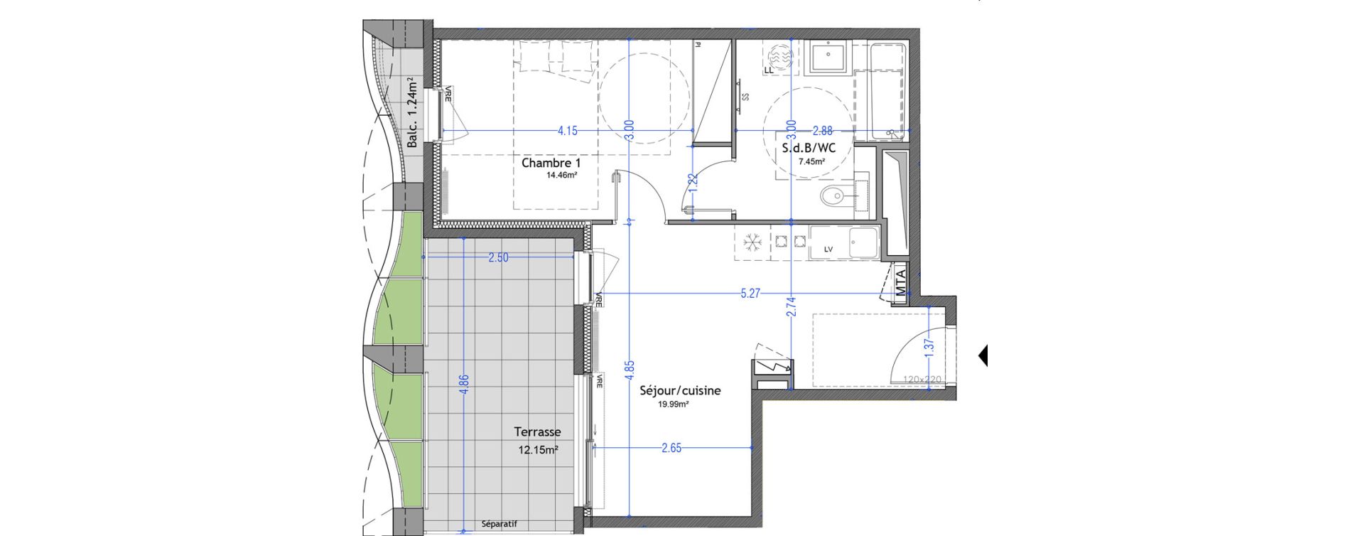 Appartement T2 de 41,90 m2 &agrave; Montpellier Cit&eacute; cr&eacute;ative