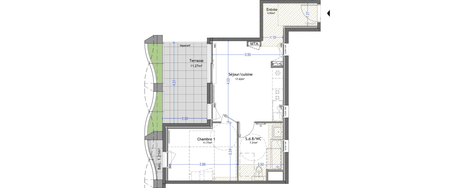 Appartement T2 de 41,30 m2 &agrave; Montpellier Cit&eacute; cr&eacute;ative