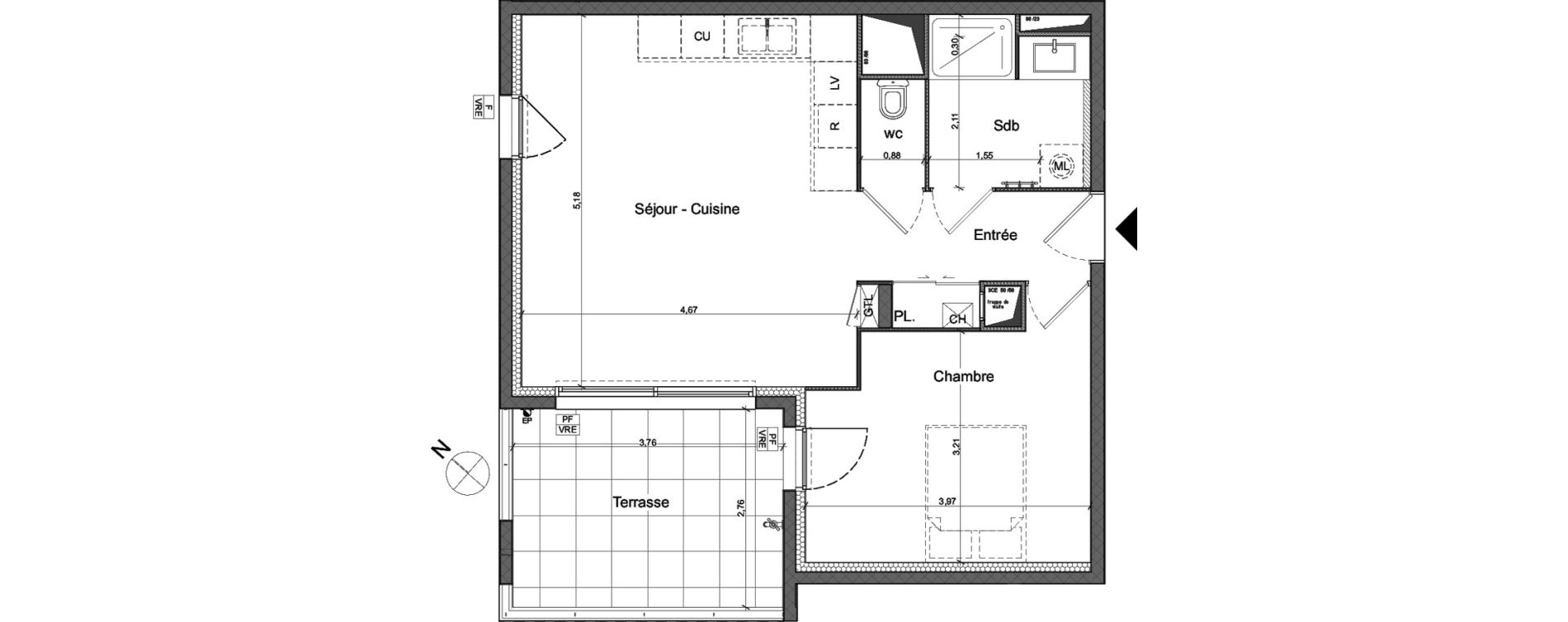 Appartement T2 de 48,14 m2 &agrave; Montpellier Plan des 4 seigneurs