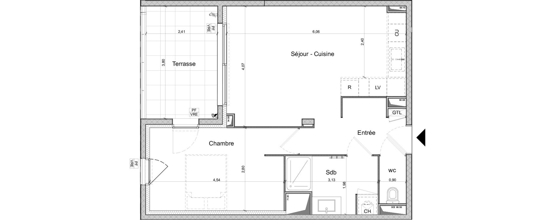 Appartement T2 de 47,09 m2 &agrave; Montpellier Plan des 4 seigneurs