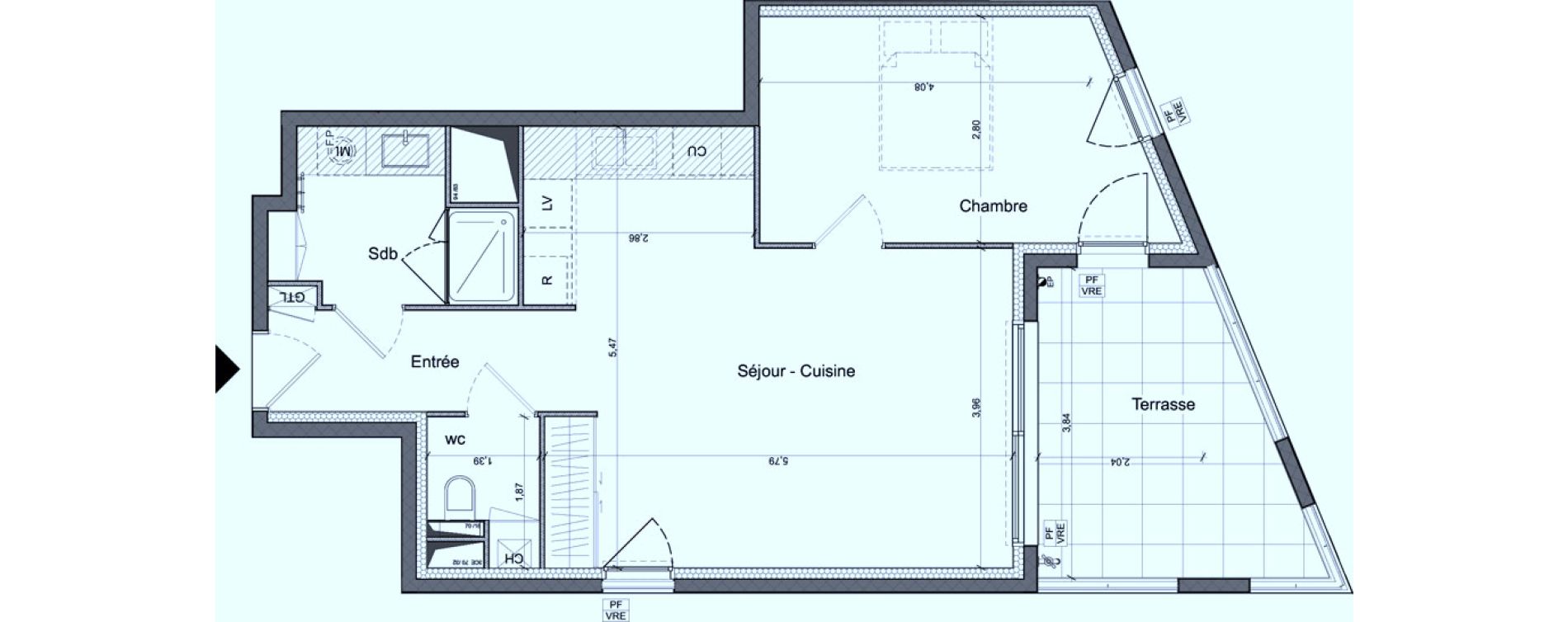 Appartement T2 de 52,14 m2 &agrave; Montpellier Plan des 4 seigneurs