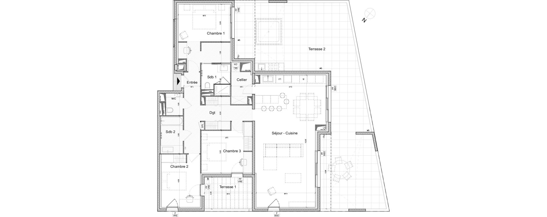 Appartement T4 de 123,56 m2 &agrave; Montpellier Plan des 4 seigneurs
