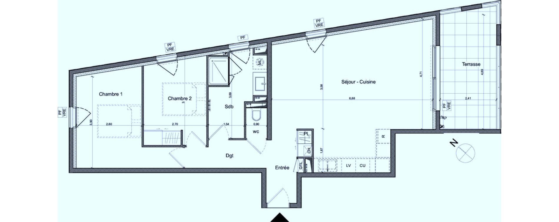 Appartement T3 de 74,64 m2 &agrave; Montpellier Plan des 4 seigneurs