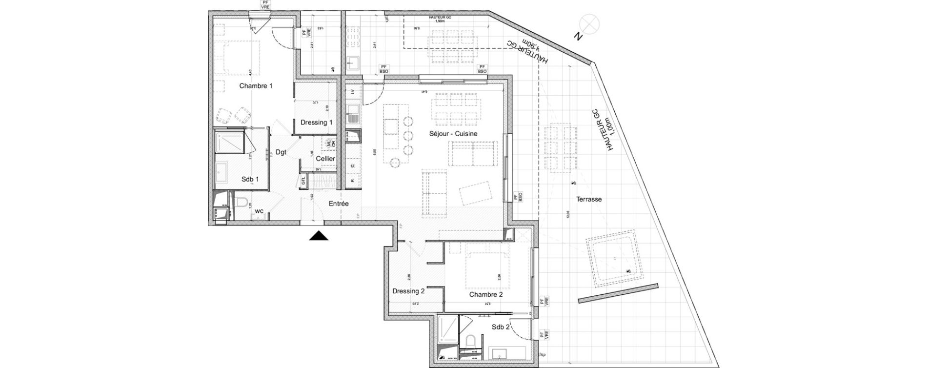 Appartement T3 de 95,63 m2 &agrave; Montpellier Plan des 4 seigneurs