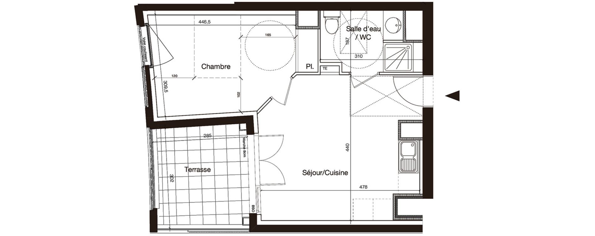 Appartement T2 de 37,62 m2 &agrave; Montpellier Port marianne