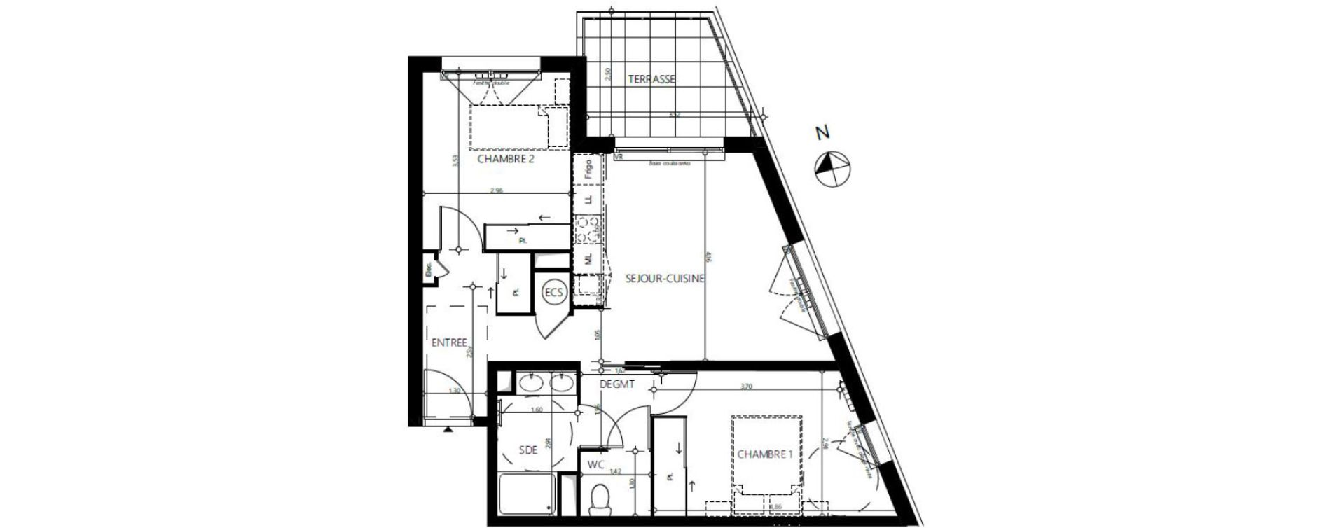 Appartement T3 de 56,02 m2 &agrave; Montpellier Montcalm