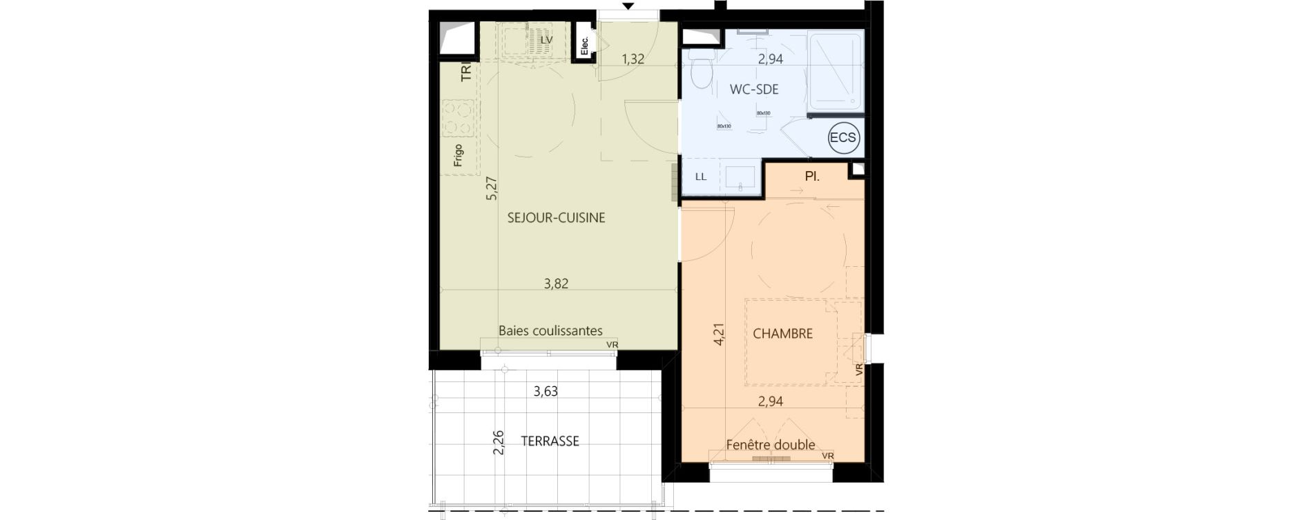 Appartement T2 de 39,31 m2 &agrave; Montpellier Montcalm