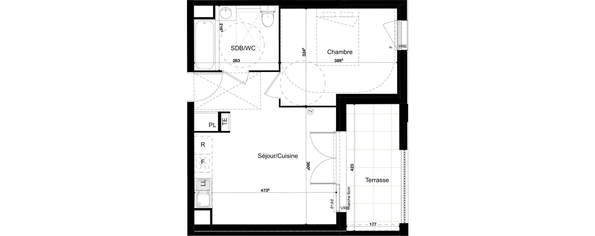 Appartement T2 de 38,84 m2 &agrave; Montpellier Verdanson