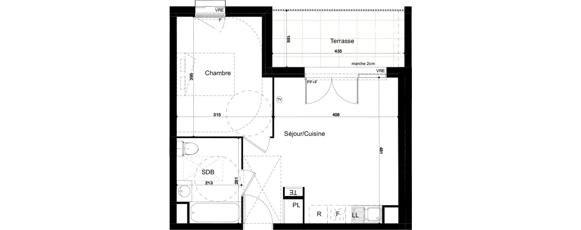 Appartement T2 de 39,31 m2 &agrave; Montpellier Verdanson