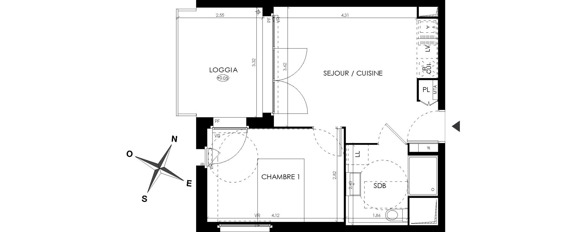 Appartement T2 de 36,50 m2 &agrave; Montpellier R&eacute;publique