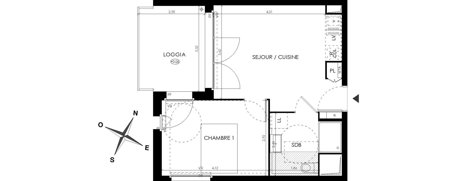 Appartement T2 de 36,90 m2 &agrave; Montpellier R&eacute;publique