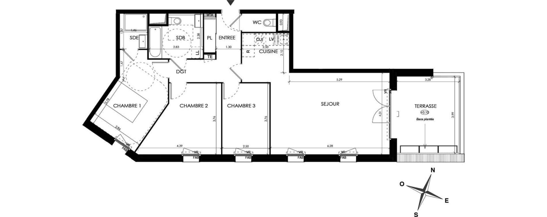 Appartement T4 de 88,50 m2 &agrave; Montpellier R&eacute;publique