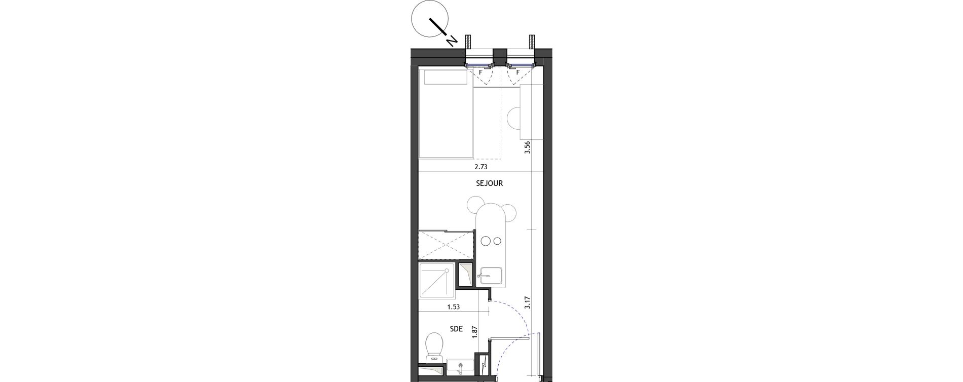 Appartement T1 de 17,50 m2 &agrave; Montpellier Les aiguerelles