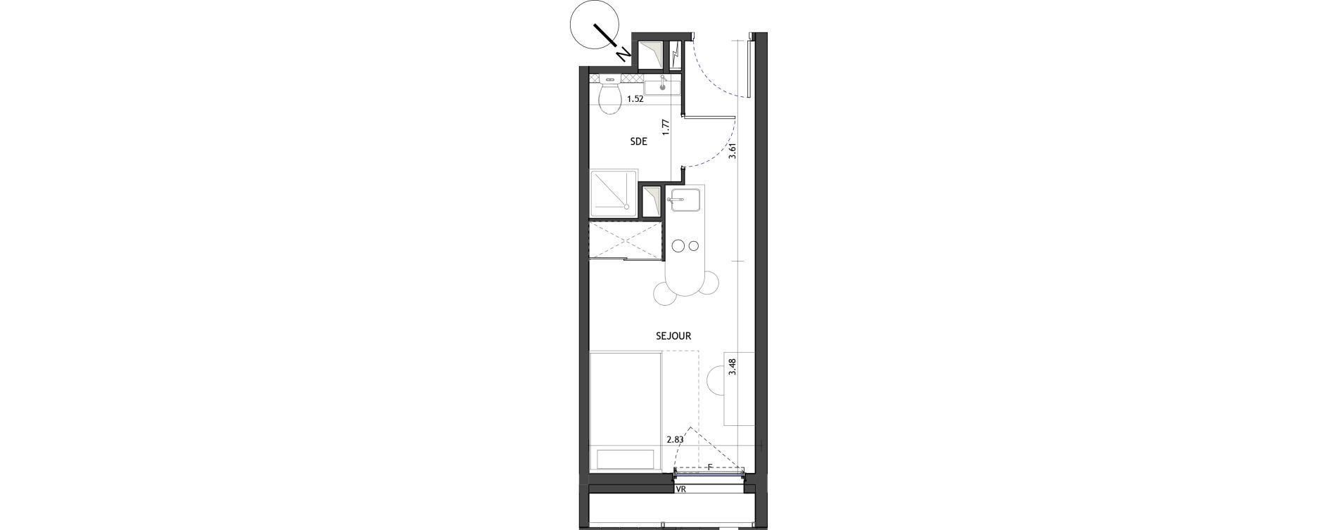 Appartement T1 de 18,10 m2 &agrave; Montpellier Les aiguerelles