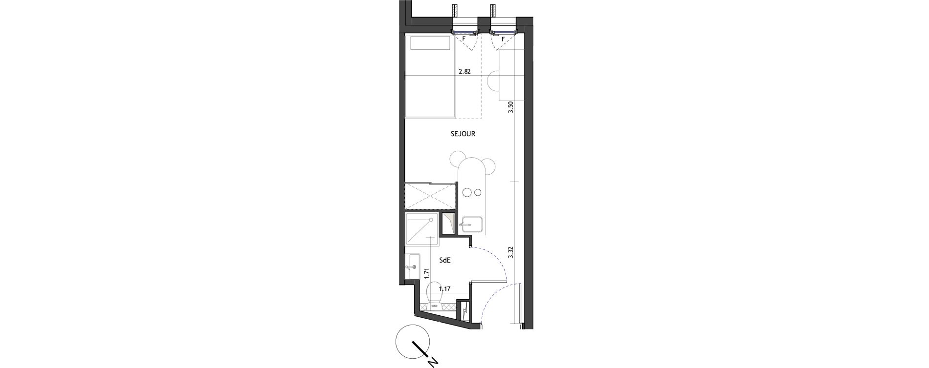 Appartement T1 de 18,10 m2 &agrave; Montpellier Les aiguerelles