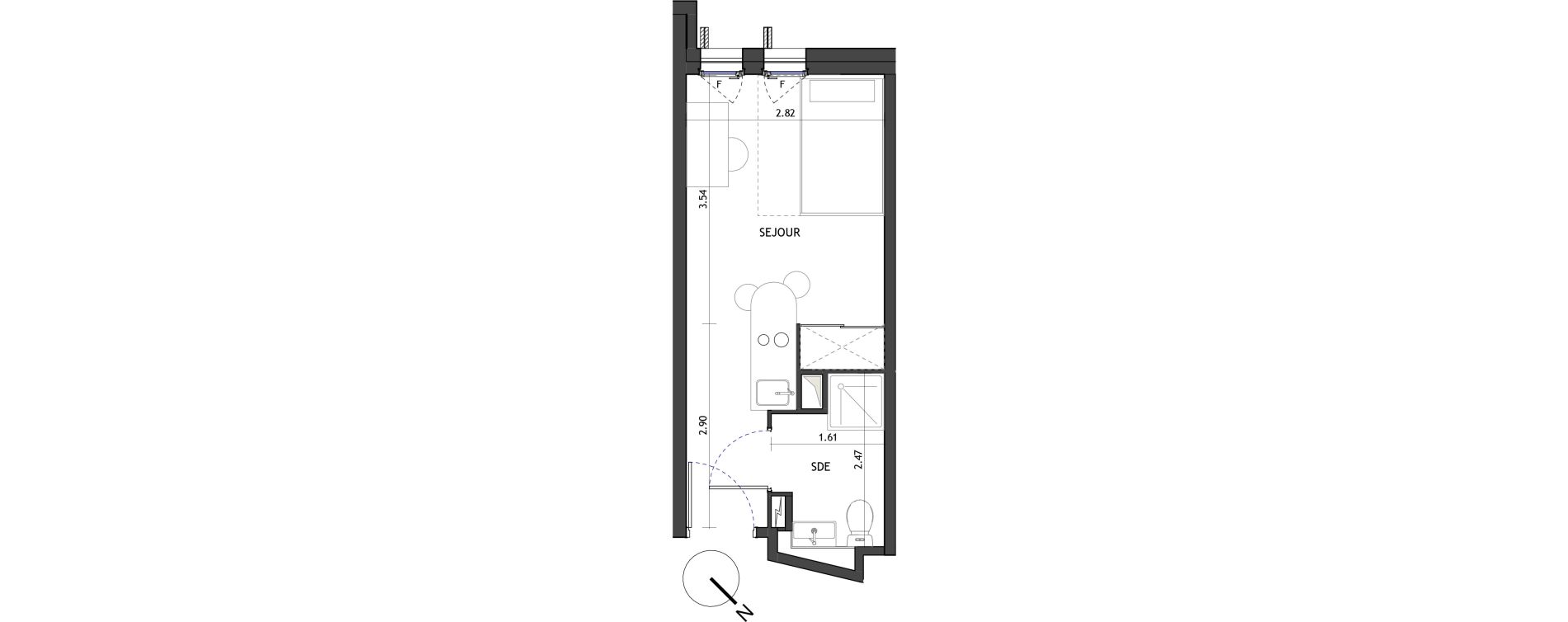 Appartement T1 de 18,30 m2 &agrave; Montpellier Les aiguerelles
