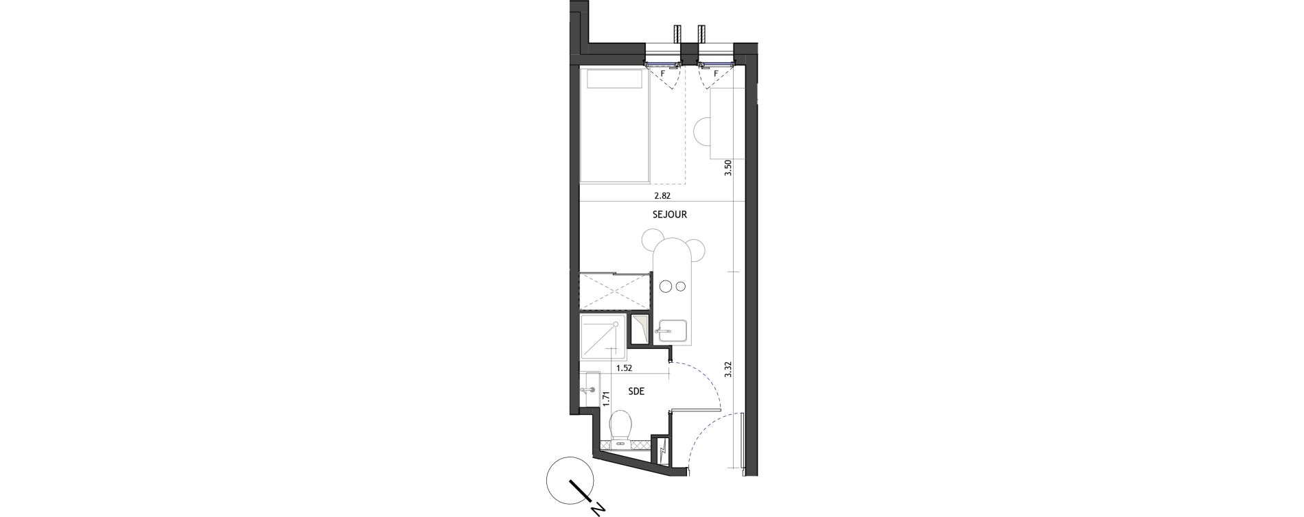 Appartement T1 de 18,00 m2 &agrave; Montpellier Les aiguerelles