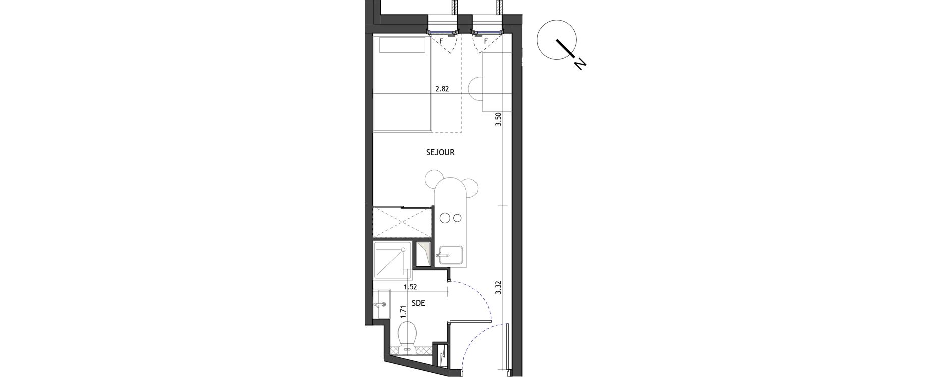 Appartement T1 de 18,10 m2 &agrave; Montpellier Les aiguerelles