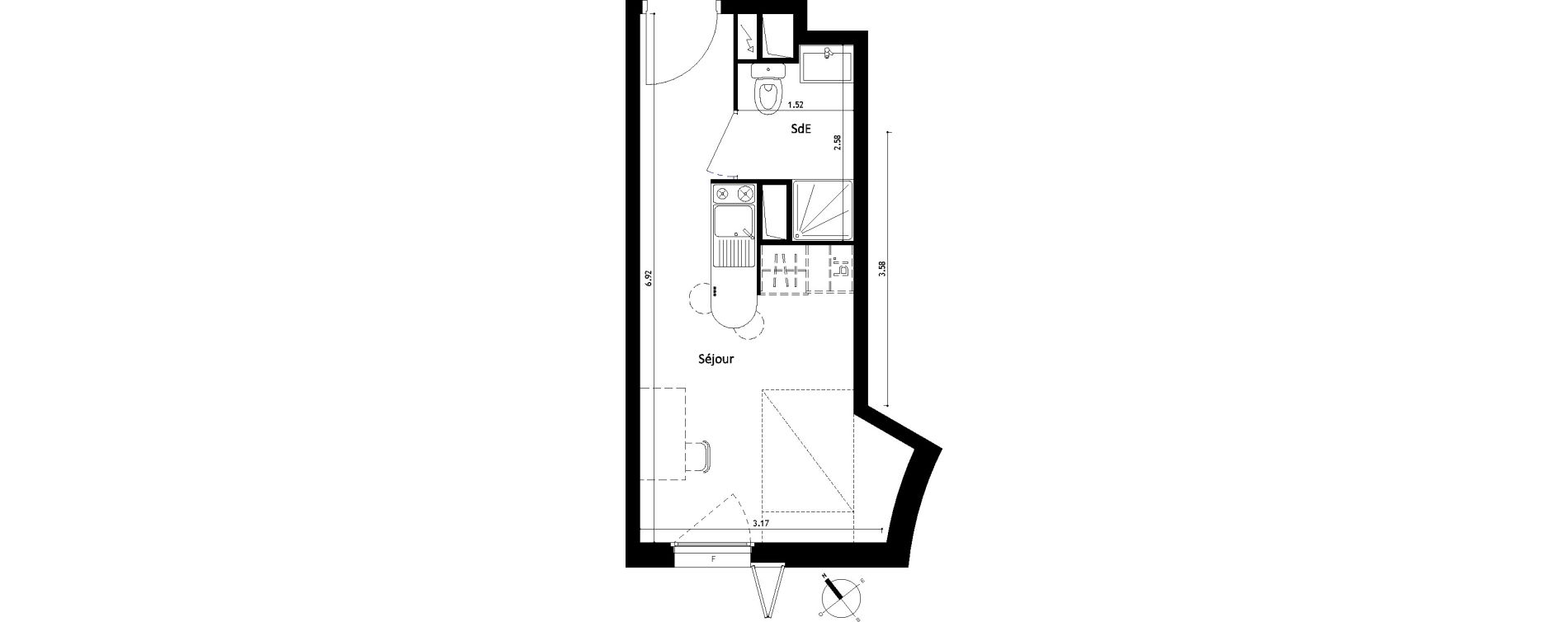 Appartement T1 de 18,90 m2 &agrave; Montpellier Figuerolles