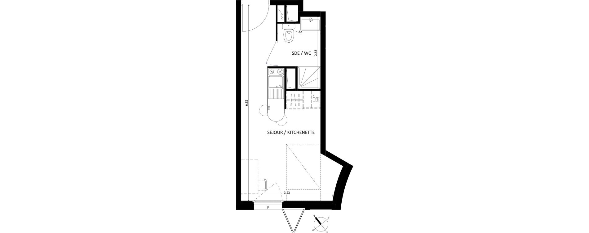 Appartement T1 de 18,90 m2 &agrave; Montpellier Figuerolles