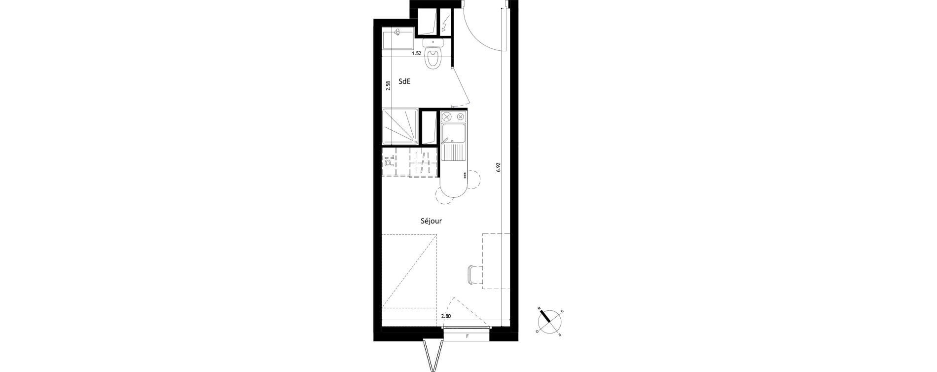 Appartement T1 de 18,00 m2 &agrave; Montpellier Figuerolles