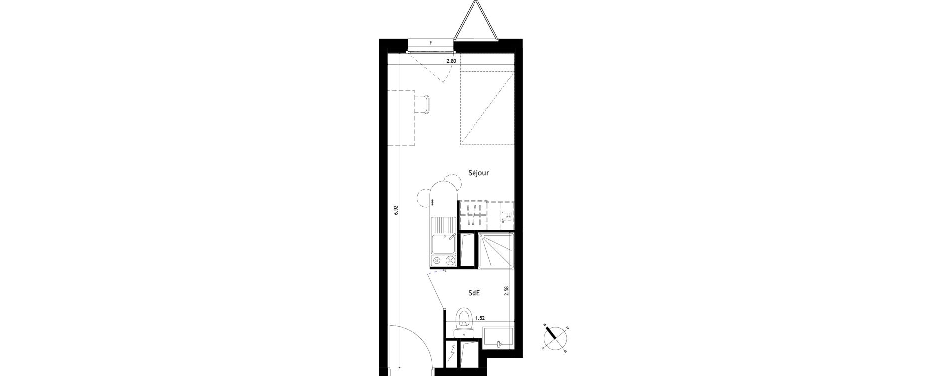 Appartement T1 de 18,00 m2 &agrave; Montpellier Figuerolles