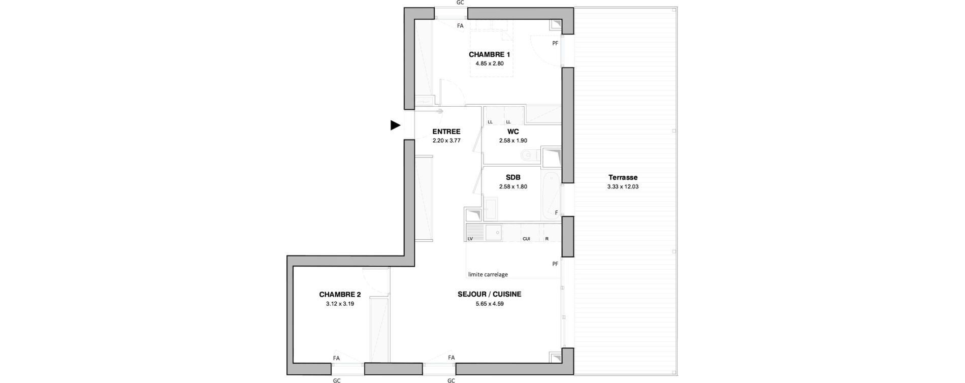 Appartement T3 de 65,00 m2 &agrave; Montpellier Port marianne