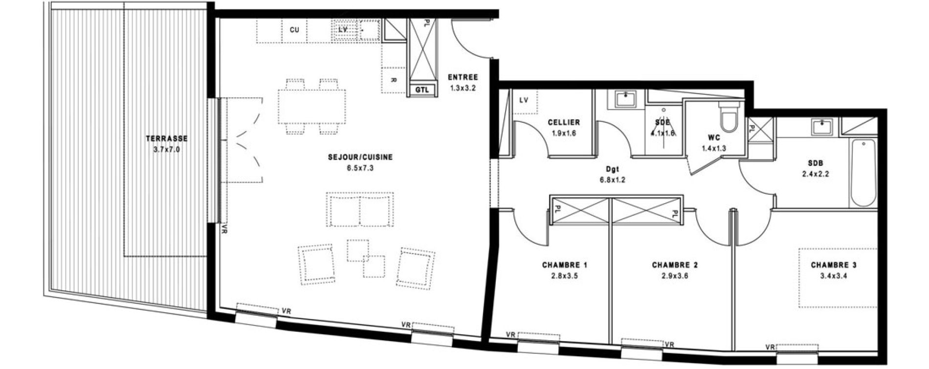 Appartement T4 de 99,10 m2 &agrave; Montpellier Port marianne