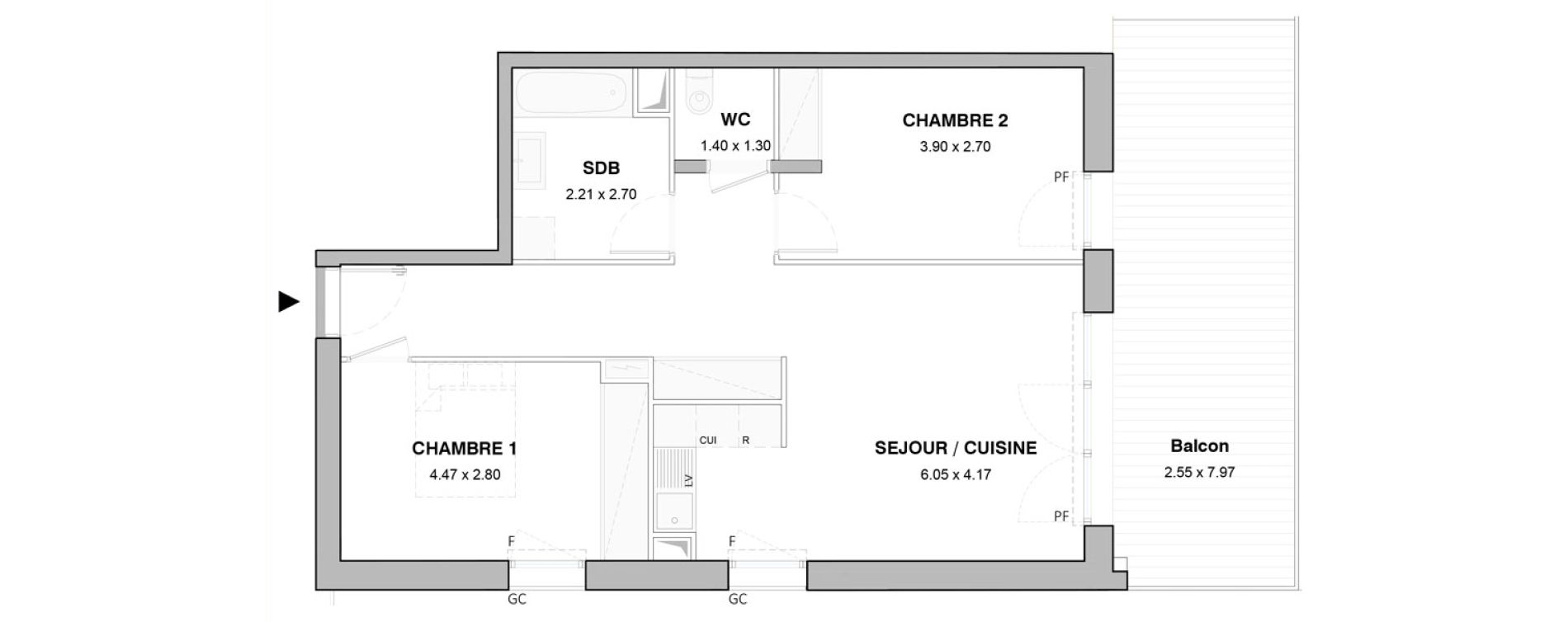 Appartement T2 de 63,50 m2 &agrave; Montpellier Port marianne