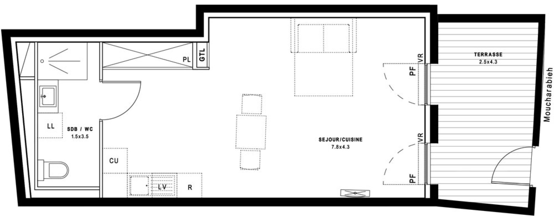 Appartement T1 de 37,60 m2 &agrave; Montpellier Port marianne