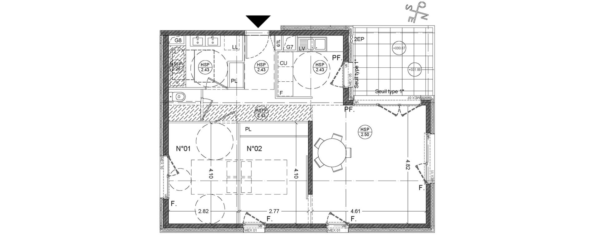 Appartement T3 de 67,00 m2 &agrave; Montpellier Les aiguerelles