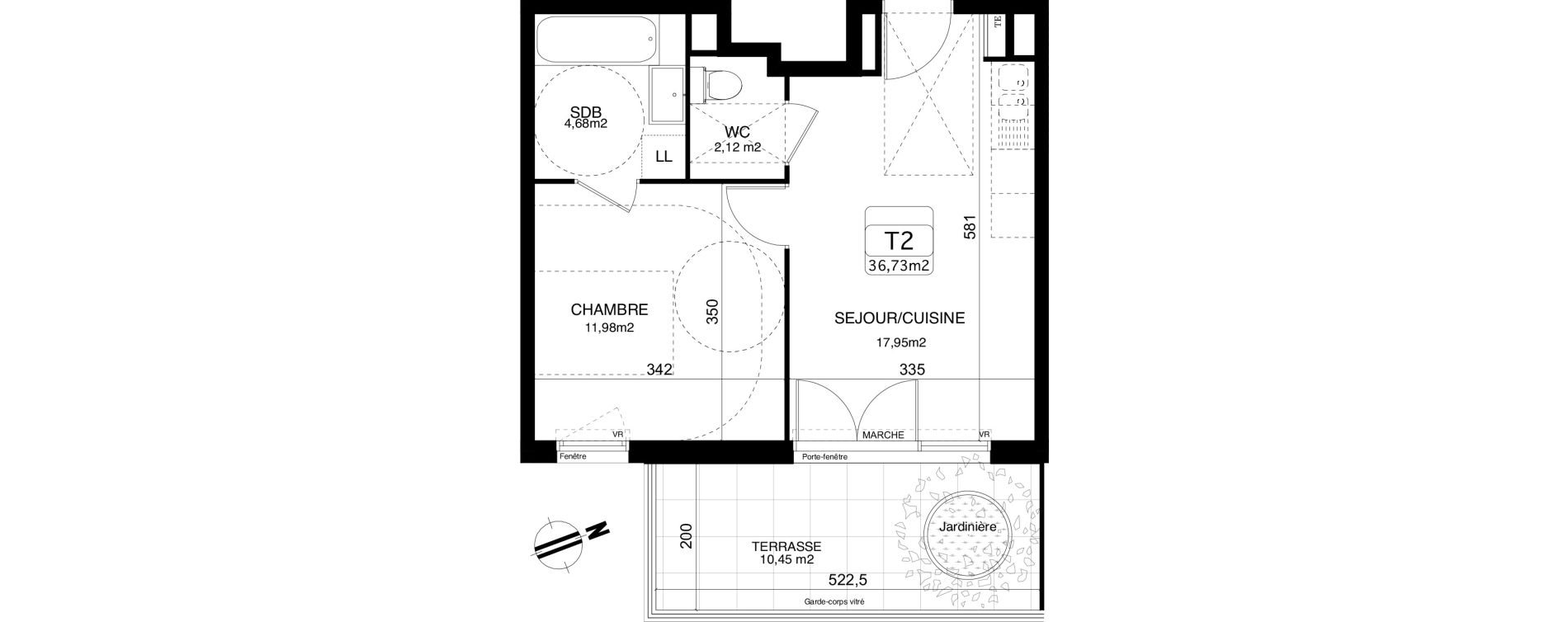 Appartement T2 de 36,73 m2 &agrave; Montpellier Centre