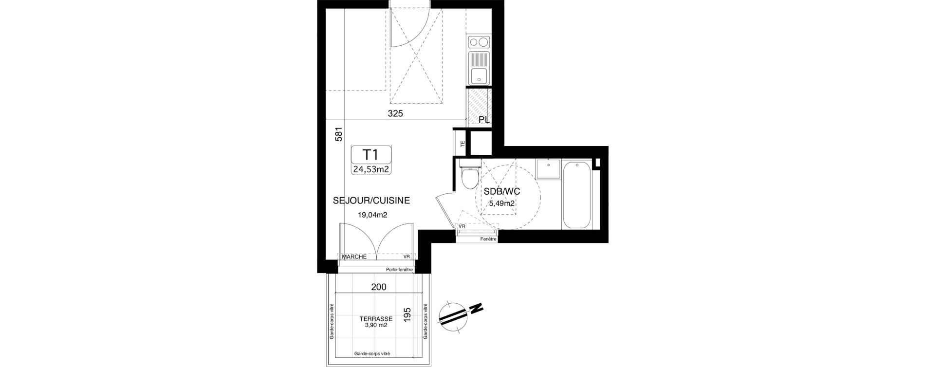 Appartement T1 de 24,53 m2 &agrave; Montpellier Centre