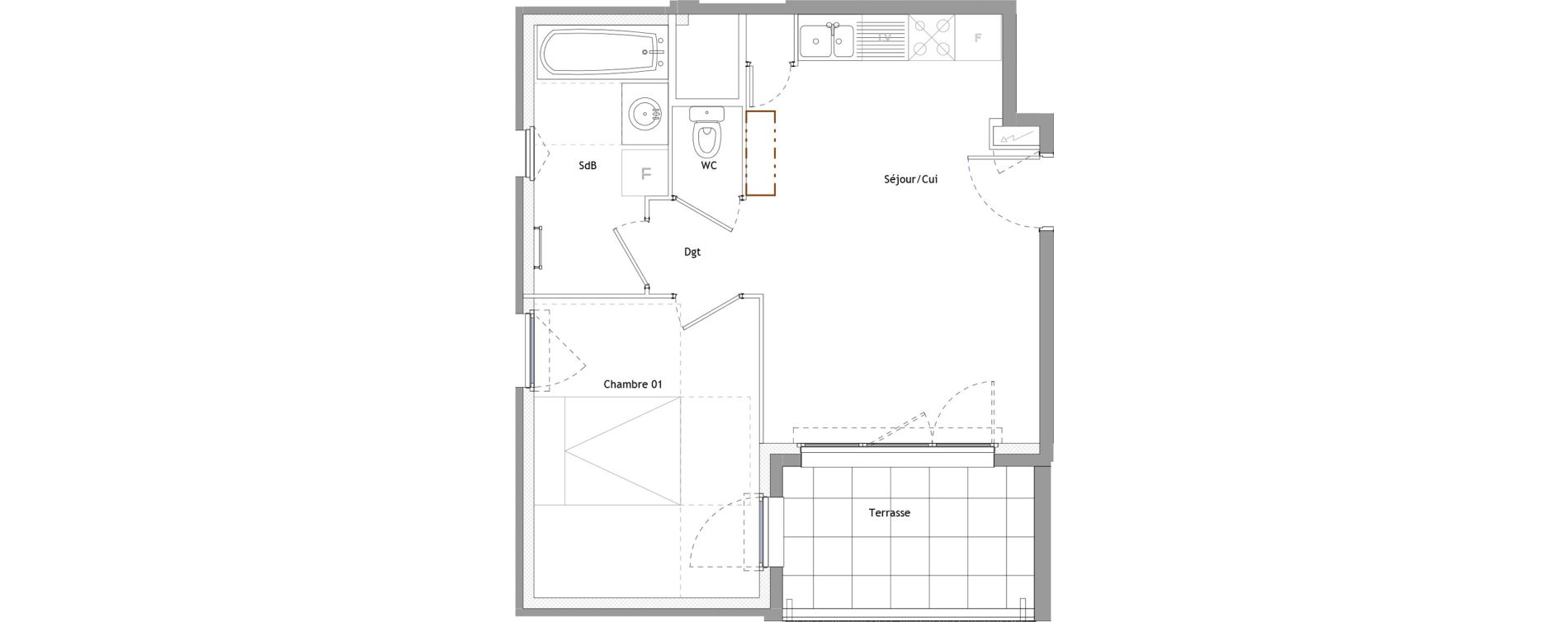 Appartement T2 de 38,90 m2 &agrave; Montpellier Marquerose