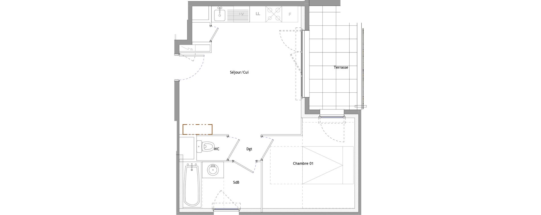 Appartement T2 de 37,60 m2 &agrave; Montpellier Marquerose