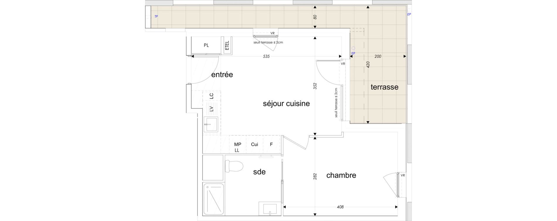 Appartement T2 de 37,11 m2 &agrave; Montpellier Tournezy