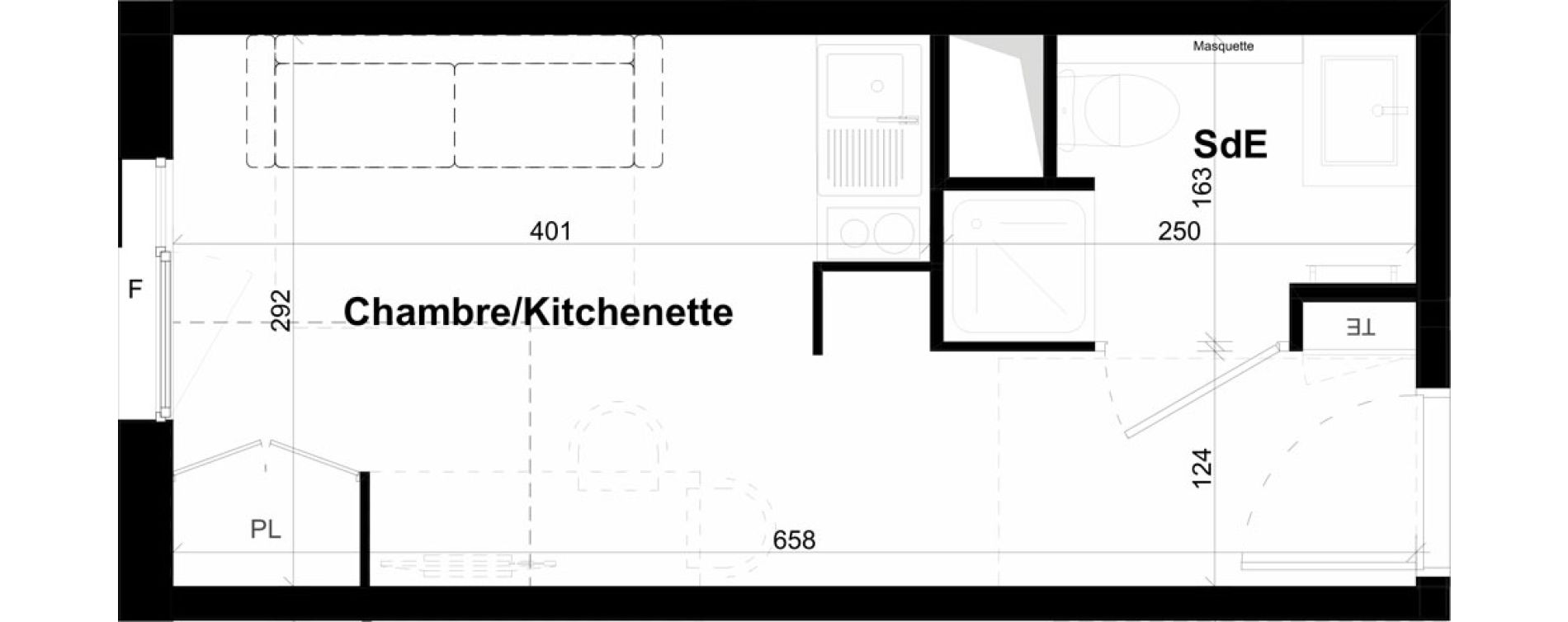 Appartement T1 de 18,30 m2 &agrave; Montpellier Val de croze